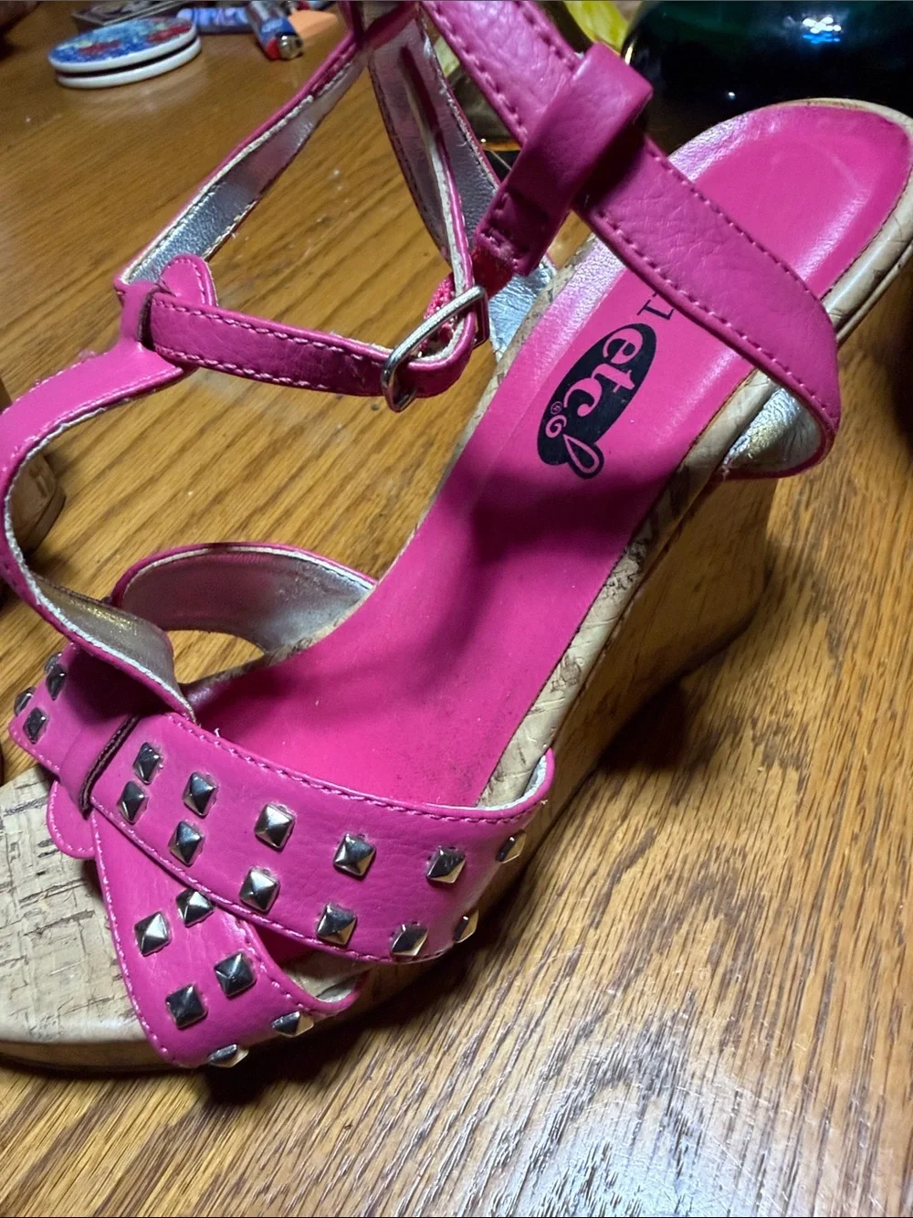 Rue21 Hot Pink Cork Wedge Sandals with Silver Accents